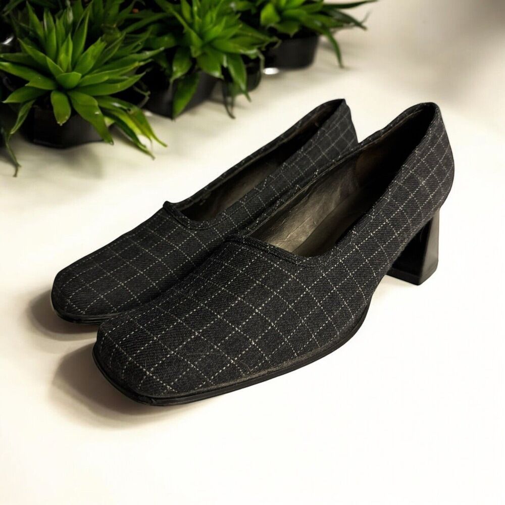 Vtg 90’s Liz Claiborne Gray Square Toe Block Heels Shoes 7.5 Wool Block‎ Heels